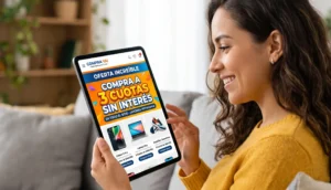 Pantalla de celular mostrando checkout de compra en línea con opción de pago en tres cuotas
