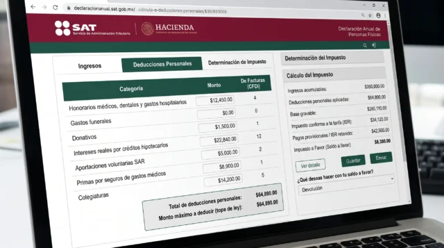 Artículo 151 LISR-la trampa de postergar el retiro formal Pantalla de cálculo de deducciones personales e impuestos ante el Servicio de Administración Tributaria