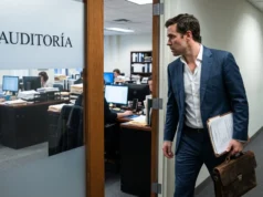 De la factura al penal: la reforma constitucional que dejó a los negocios a merced del error de un proveedor Representante legal y contador revisando auditoría fiscal y sellos digitales en una oficina